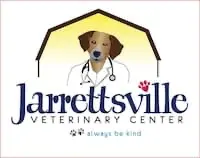 Jarrettsville veterinary center logo with dog dressed as doctor wearing stethoscope and lab coat